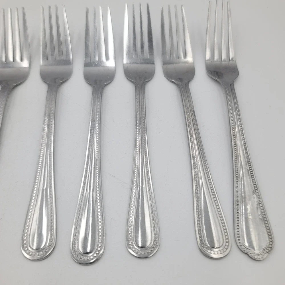 23 Pc Mixed Flatware Lot Stainless Steel Beaded Border Knives Forks Spoons